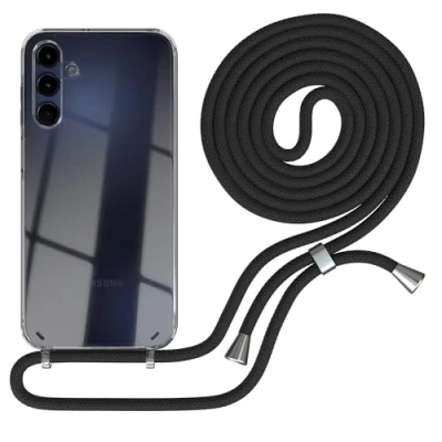 Abbildung von EAZY CASE Handykette kompatibel mit Samsung Galaxy A15 Kette zum Umhängen für Hülle Band aus Silikon stoßfeste transparente Handyhülle als Fallschutz in Schwarz