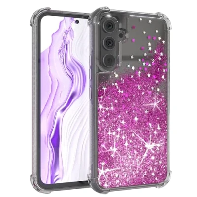 Abbildung von EAZY Case Silikon kompatibel mit Samsung Galaxy A54 Bumper Durchsichtig Handyhülle,Flüssig Glitzer Hülle beweglich, Aesthetic, Anti Kratzen, Liquid in Sparkle Lila