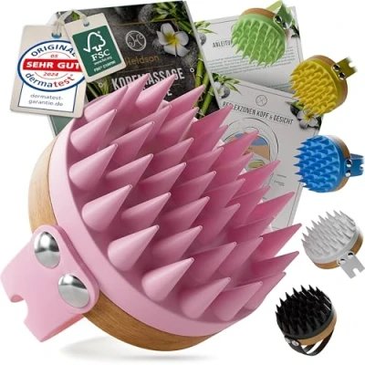Abbildung von HELDSON® Premium Kopfhaut Massagebürste FSC®100% Kopfmassage Bürste Scalp Massager Brush Haar Haare Hair Care Peeling Kopf Massage Scrub [Kristallblau]