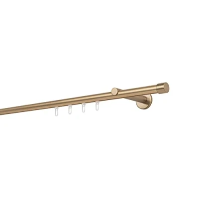 Abbildung von ondeco Gardinenstange auf Maß Innenlauf 20mm Cap 1 lauf Vorhangstange Wandträger 12cm Stilgarnitur Gleiter für Vorhänge Messing Matt 170cm