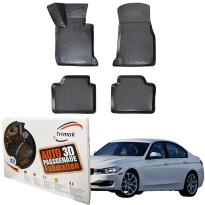 Abbildung von Trimak Passgenau 3D Fussmatten kompatibel mit BMW 3ér E90 &amp; E91 2005 2013 Auto Zubehör 1. und 2. Reihe Gummimatten Autos TPE Allwetter Geruchlos rutschfest Vorne Hinten Schwartz