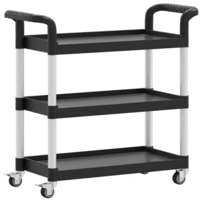 Abbildung von vidaXL Rollwagen, Küchenwagen mit 3 Etagen, Trolley Küche viel Stauraum, Servicewagen Gemüsewagen Allzweckwagen, Schwarz Aluminium