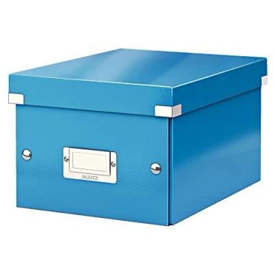 Abbildung von Leitz Click &amp; Store Aufbewahrungsbox mit Deckel Klein, Box für Unterlagen bis A5 im Büro u. Haushalt, Transportbox aus 84% recycelter Premium Hartpappe, Etikettenhalter, Blau, 60430036