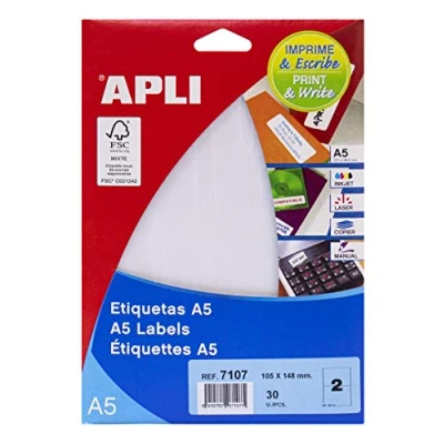 Abbildung von APLI 7107 Etiketten A5, Weiß, 105 x 148 mm, 15 Blatt