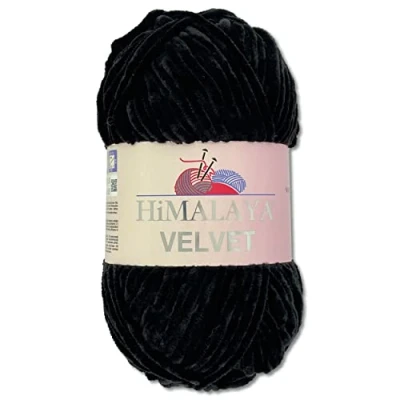 Abbildung von Wohnkult Himalaya 100 g Velvet Dolphin Wolle 40 Farben zur Auswahl Chenille Strickgarn Flauschgarn Glanz Accessoire Kleidung Decken (90011 Schwarz)