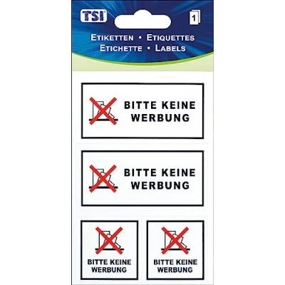 Abbildung von TSI Hinweis Etiketten &quot;Bitte keine Werbung&quot;, Druck auf Folie, Inhalt: 1 Blatt, Art. Nr. 55304