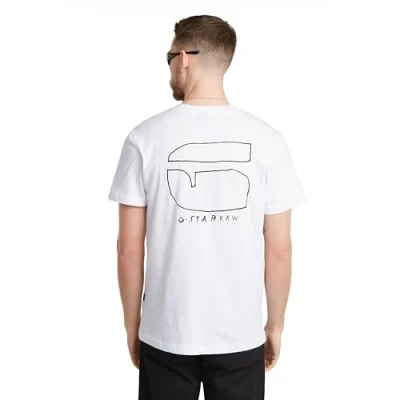 Abbildung von G Star RAW Herren Handwriting Back Print T Shirt, Weiß (White D25693 336 110), M EU