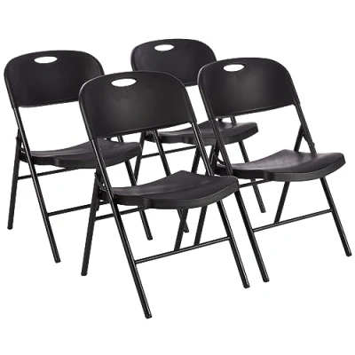 Abbildung von Amazon Basics Klappbarer Kunststoff Stuhl, 157,5 kg Tragkraft, Schwarz, 4 Stück