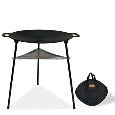 Abbildung von CCLIFE BBQ Grillpfanne Koreanische aus Gusseisen Runde Grillplatte Antihaftbeschichtung,Doppelgriffe für Camping