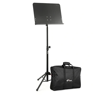Abbildung von TIGER MUS14 BG Orchester Notenständer mit Tasche Teleskopisch Orchester, Schulen, Sänger und Solomusiker Höhe der Auflageleiste 62 102cm Schwarz
