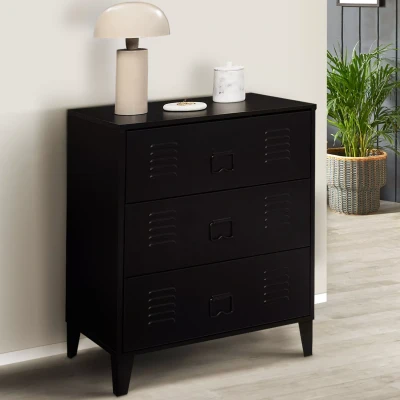 Abbildung von IDMarket Kommode Ester 3 Schubladen Metall schwarz Industriedesign