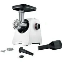 Abbildung von BOSCH Küchenmaschine MFWS420W, Kupplung, Kammer, Messer und Mahlteile sind aus Metall gefertigt.