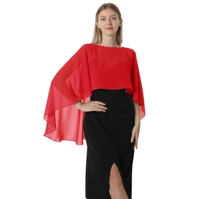 Abbildung von Hotshawl Capelets für Damen, Chiffon Umhang, Schals und Wickeltuch, Abendkleid, Hochzeitsumhänge, Rot/Ausflug, einfarbig (Getaway Solids), Einheitsgröße