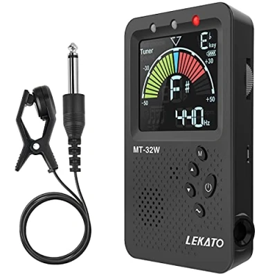 Abbildung von Metronom Stimmgerät, LEKATO Digitales Stimmgerät Wiederaufladbar, Metronome Tuner für Gitarre, Bass, Violine, Ukulele und Blasinstrumente, Präzisionstuner mit LCD Display, Schwarz