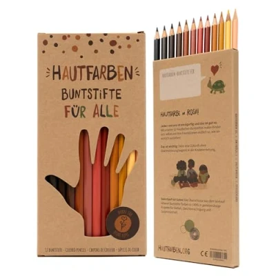 Abbildung von Hautfarben Buntstifte, Deutscher Nachhaltigkeitspreis 2025, Set mit Buntstiften in 12 Hauttönen, Buntstifte Stifte, Brauntöne, Nachhaltige Materialien, für Kinder ab 3 Jahren