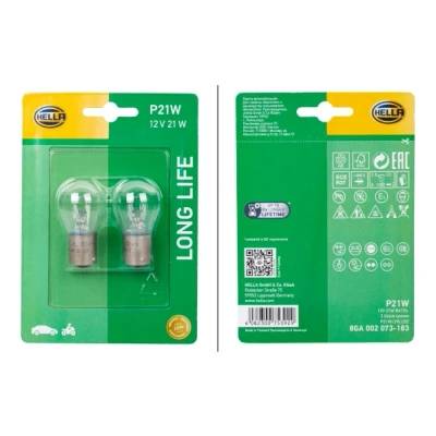 Abbildung von HELLA 8GA 002 073 183 Glühlampe, Blinkleuchte 12 21 P21W Halogen vorne und hinten VOLKSWAGEN: Polo V Schrägheck, GOLF 2, Touran I