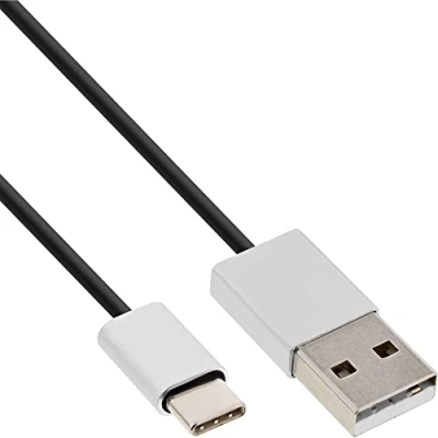 Abbildung von InLine 35831 USB 2.0 Kabel, Typ C Stecker an A Stecker, schwarz/Alu, flexibel, 1m