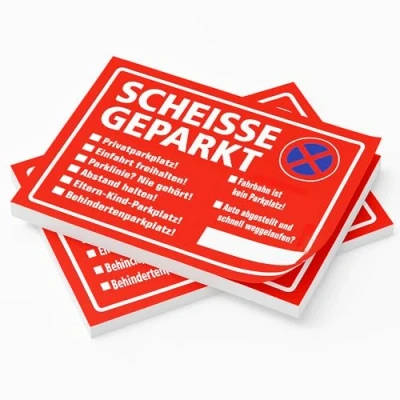 Abbildung von 2x Scheisse geparkt Notizblock Fun Set mit 2 Blöcken in Rot für die Windschutzscheibe Falschparker Strafzettel 50 Blatt zum Abreisen DIN A7, mehrere Ankreuzmöglichkeiten bei Parkverstößen