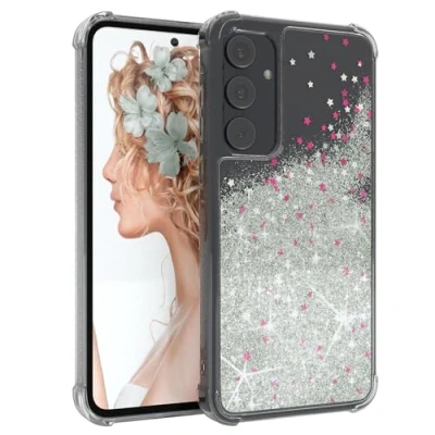 Abbildung von EAZY Case Glitzer Hülle kompatibel mit Samsung Galaxy A55 Handyhülle für Silikon leichtes Shiny Cover stoßfestes Phone als Fallschutz in Silber