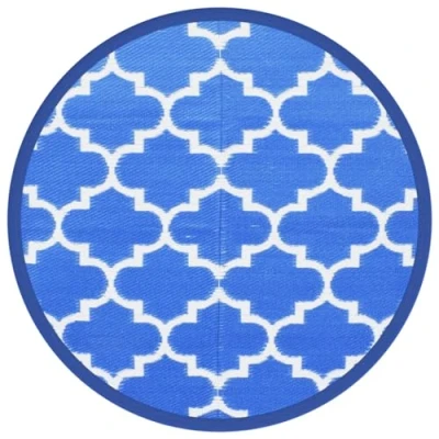 Abbildung von vidaXL Outdoor Teppich, Gartenteppich Rund Beidseitig, Balkonteppich Terrassenteppich UV beständig, Teppich für Balkon Terrasse, Blau Ø200cm PP