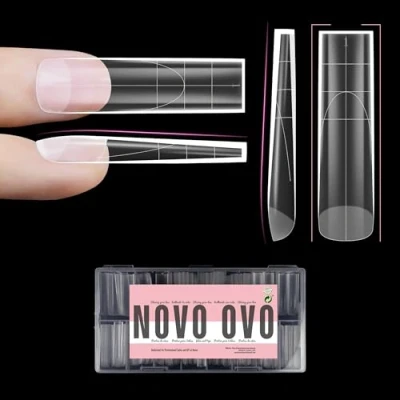 Abbildung von NOVO OVO XXL scharfe quadratische Nagelspitze, Thick Square Nail Tip, extra dicke künstliche Nägel zum Aufdrücken, vollständige und halbe Abdeckung mit Hilfslinie 15 Größe 240 Stück