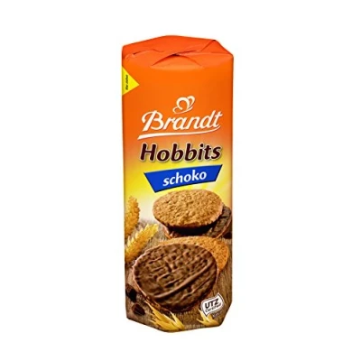 Abbildung von Brandt Hobbits Schoko, 265 g Packung kerniger Vollkornkeks mit Haferflocken und Schokolade knackiges Gebäck für die ganze Familie in praktischer Keksrolle