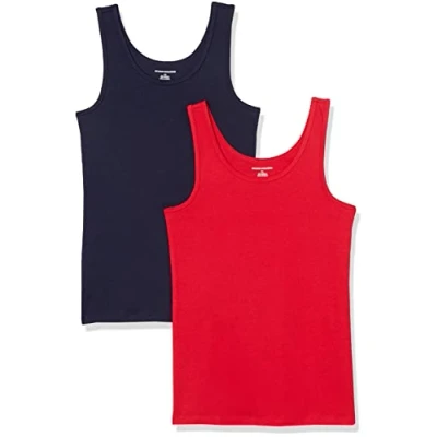 Abbildung von Amazon Essentials Damen Tanktop schlanke Passform, 2er Pack, Marineblau/Rot, L