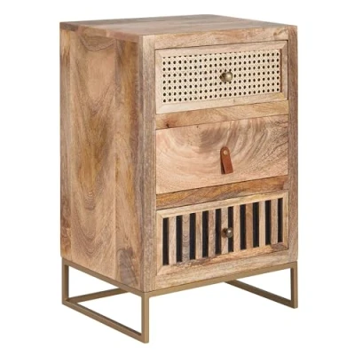 Abbildung von FineBuy Nachttisch Mango Massivholz/Metall 40x60x30 cm Nachtschrank Boxspringbett, Design Nachtkonsole mit 3 Schubladen, Nachtkommode Wiener Geflecht Stauraum