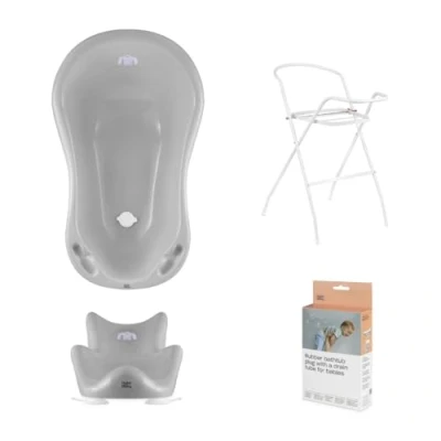 Abbildung von Hylat Baby Set: Stabile Babybadewanne mit Gestell, Badesitz und Abfluss TÜV Rheinland zertifiziert ideale Lösung für die tolle Badeerlebnisse Lite Kollektion Farbe: Grau, Motiv: Yeti