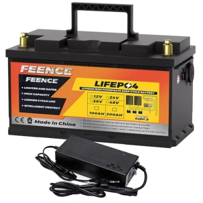 Abbildung von FEENCE 12v LiFePO4 100AH lithium Batterie, 8000 Zyklen Deep Cycle Batterie 100ah, Autobatterie Built in 100A BMS für Wohnmobil, Solar Off Grid Anwendungen