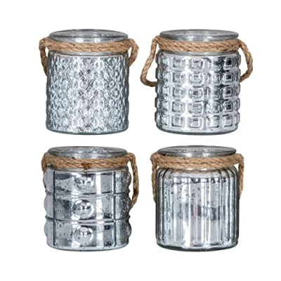 Abbildung von Levandeo® Teelichthalter, 4er Set Windlicht H10cm Glas Silber Teelichthalter Tischdeko Kerzen