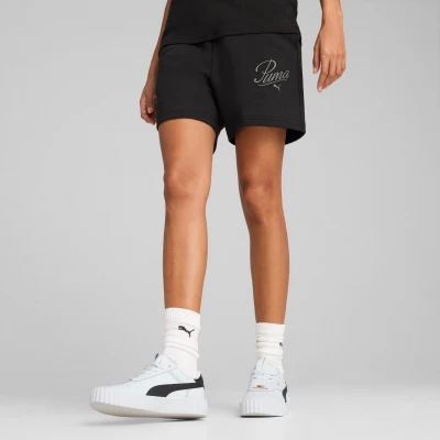 Abbildung von Puma ESS SCRIPT 5&quot;Hochgeschnittene Shorts Damen Mit Print Black Größe: S