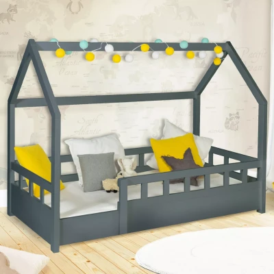 Abbildung von IDMarket Kinderbett 80 x 160 cm Neree grau mit Lattenrost und Barrieren
