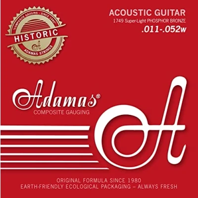 Abbildung von Adamas Saiten Satz für Akustikgitarre Historic Reissue Phosphor Bronze, massives Messing ball end Super Light .011 .052