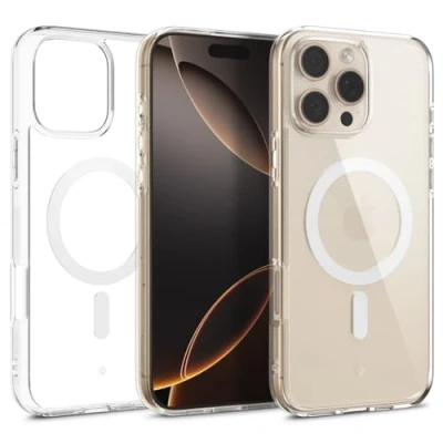 Abbildung von Caseology Capella Mag für iPhone 16 Pro Hülle [Ultraklar] Magnetischer Fallschutz in Militärqualität mit seitlichem Griffmuster, Schutzhülle Clear White