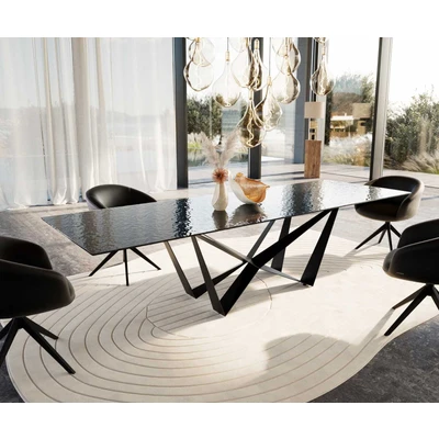 Abbildung von Esstisch Edge 300x100 Reliefglas Rauchschwarz 3D Design Spider Flachstahl Schwarz