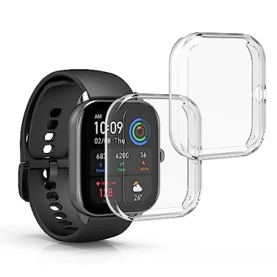 Abbildung von kwmobile 2X Schutzhülle kompatibel mit Huami Amazfit GTS 4 Mini Hülle Fullbody Cover Set aus Silikon Transparent