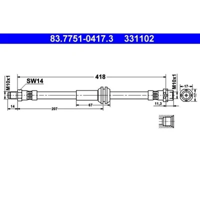 Abbildung von ATE 83.7751 0417.3 Bremsschläuche 418 M10x1 MINI: Schrägheck, Clubman, Cabrio