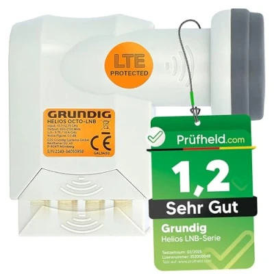 Abbildung von GSS Helios Octo LNB mit UV Wetterschutz &amp; Wetterschutzkappe + Aufdrehhilfe 40mm 8 Teilnehmer Niedriger Stromverbrauch 8fach Full HD 4K LNC Camping 4G 5G LTE Abschirmung Digital