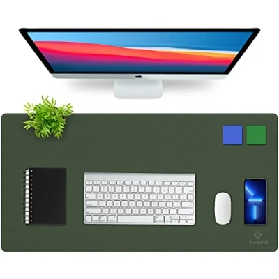 Abbildung von Upgrade Knodel Tischunterlage, Schreibtischunterlage, 80 x 40cm PVC Leder Laptop wasserdichte Schreibunterlage für Büro oder Heimbereich, doppelseitig (Dunkelgrün)