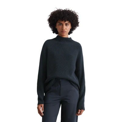 Abbildung von Marc O&#039;Polo Longsleeve Stand UP Collar Strickpullover, Damen, Größe: Large, Deep blue sea