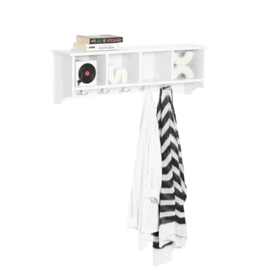 Abbildung von SoBuy FRG48 L W Wandgarderobe Hängeregal Badezimmerschrank mit 5 Haken Wandhaken weiß, B 72cm