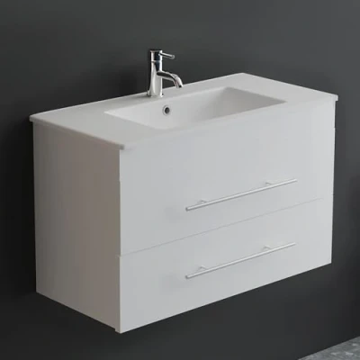 Abbildung von Alpenberger Badmöbel Set Waschbecken mit Unterschrank Waschbeckenunterschrank Schubladen, (Badezimmerschrank Weiß, Schrank Badschrank 80 cm), Gäste WC &amp; Badezimmer Waschtisch Nano