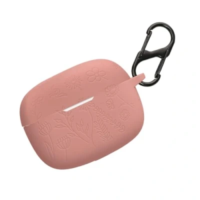 Abbildung von kwmobile Silikon Case kompatibel mit JBL Wave 200TWS Hülle Schutzhülle für Kopfhörer Karabiner Geprägtes Muster Dark Rose