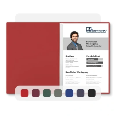 Abbildung von 5 Stück zweiteilige Bewerbungsmappen BL exclusivdruck® in Rubinrot Premium Qualität mit edler Relief Prägung &#039;Bewerbung&#039; Produkt Design von &#039;Mario Lemani&#039;
