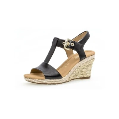 Abbildung von Gabor Damen Keilsandalen, Frauen Sandalen,Strandschuhe,Keilsandaletten,Keilabsatz,Wedge Heel,hoch,Sommerschuhe,schwarz (Bast),38 EU / 5 UK