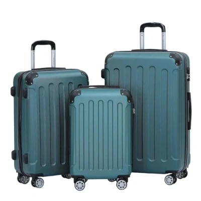 Abbildung von BEIBYE Hartschalen Koffer Trolley Rollkoffer Reisekoffer Handgepäck 4 Rollen (M L XL Set) (Dunkelgruen,
