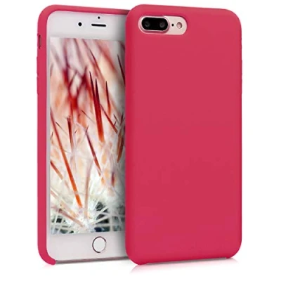 Abbildung von kwmobile Hülle kompatibel mit Apple iPhone 7 Plus/iPhone 8 Plus Silikon Handy Case Handyhülle weiche Oberfläche kabelloses Laden Fuchsia Rot