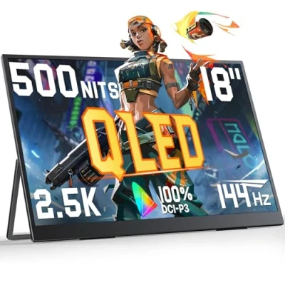 Abbildung von UPERFECT Portable Monitor 18 Zoll 144Hz, 2K Tragbarer Monitor, 100% sRGB IPS Externer Mobiler Bildschirm mit HDMI/Typ C/USB C, Gaming ür Laptop/PC/Spielkonsole, VESA Kompatibel