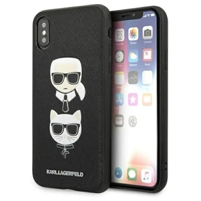 Abbildung von Karl Lagerfeld KLHCI65SAKICKCBK Hülle für iPhone XS Max Schwarz hardcase Saffiano Karl&amp;Choupette Head